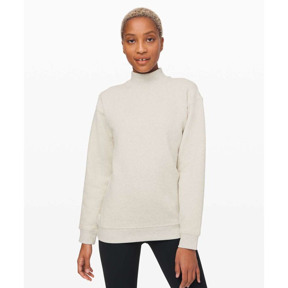 LULULEMON 4 Womens All Yours Grey Mock Neck Fleece Pullover Sweatshirt